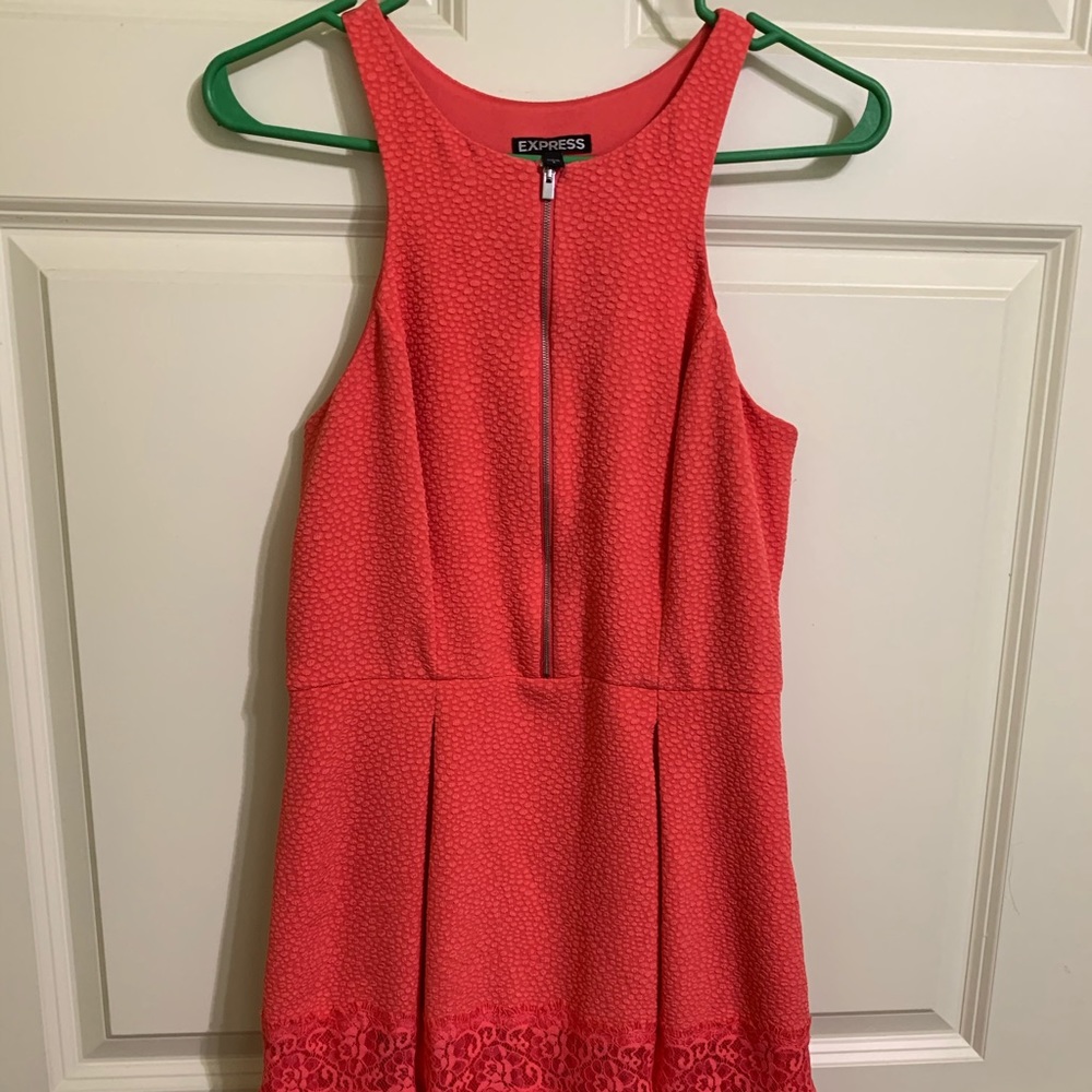 Express coral front zip racerback dress